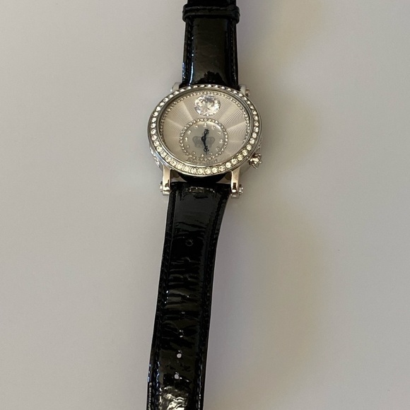 Juicy Couture Watch Lady’s Crystals Black Leather Band New Battery Working